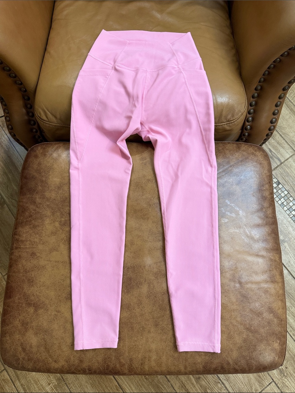 Wilo The Label Ribbed 7/8 Leggings 25” w Pockets Sz XS Baby Barbie Pink White
